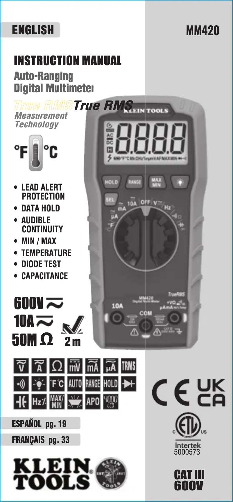 Page n°1 - Manuel utilisateur Klein Tools MM420