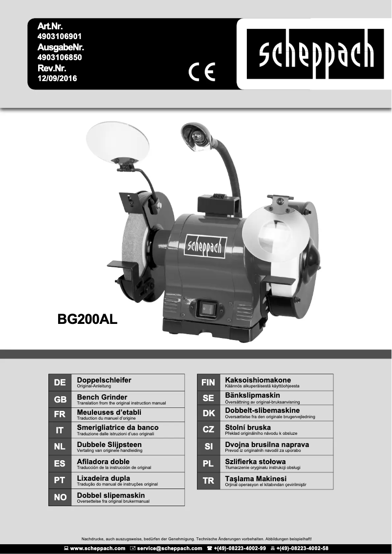 Page 1 de la notice Manuel utilisateur Scheppach BG200AL