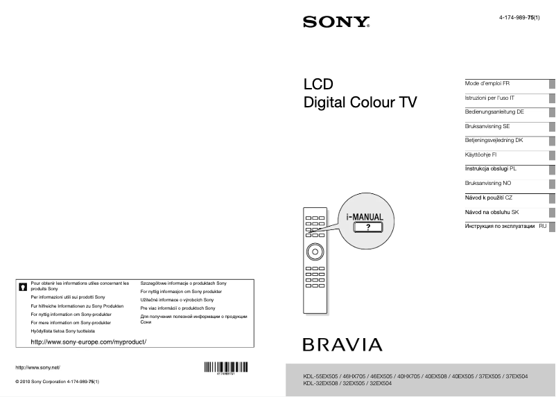 Page 1 de la notice Manuel utilisateur Sony Bravia KDL-40HX705