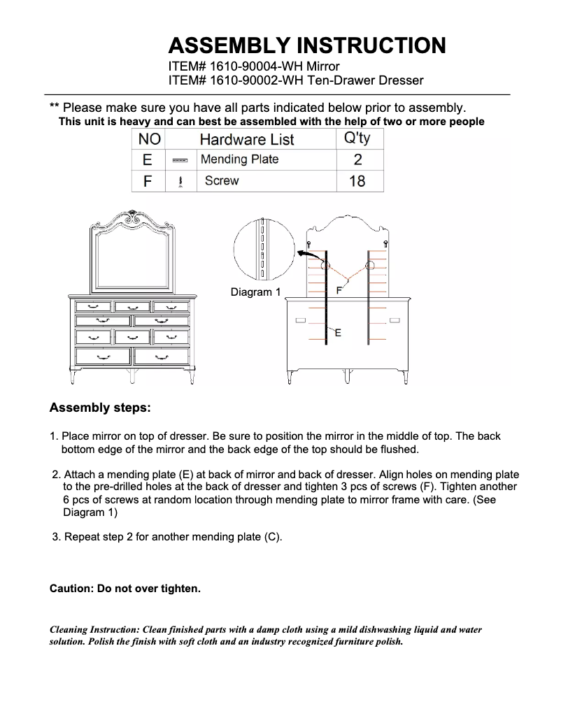 Page n°1 - Manuel utilisateur Hooker 1610-90004-WH