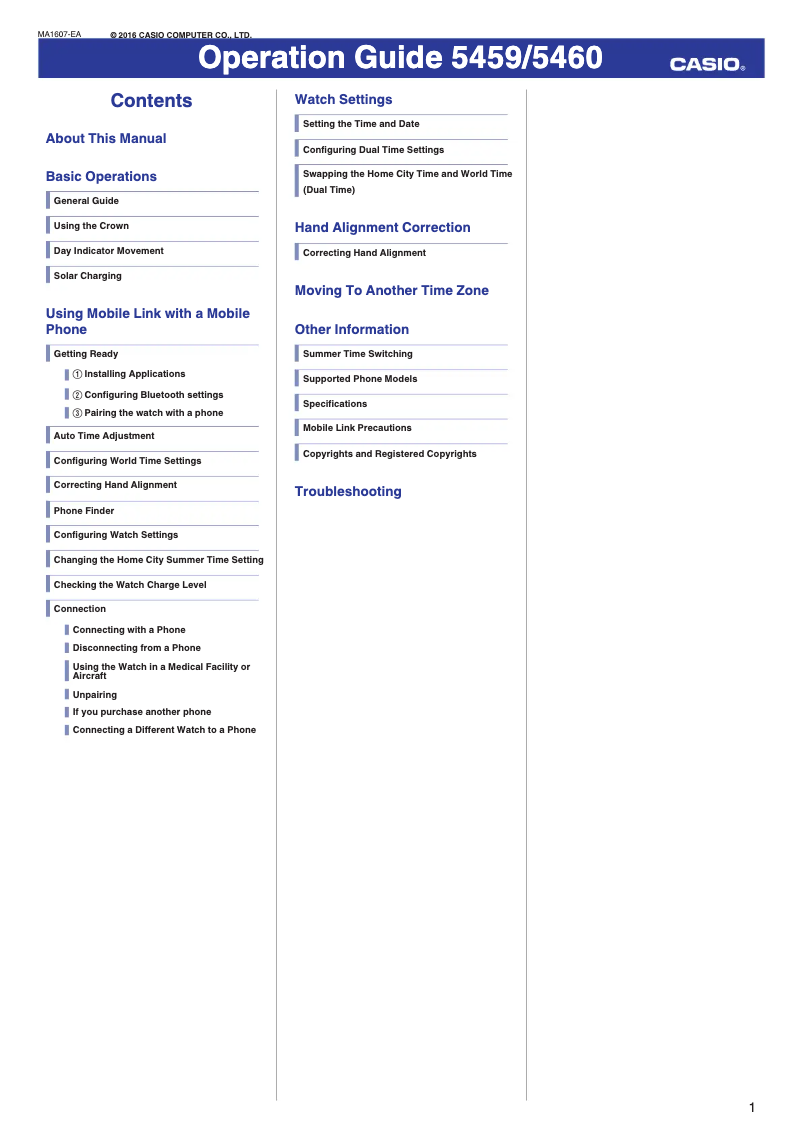 Page 1 de la notice Instructions / montage Casio G-Shock GBX-100