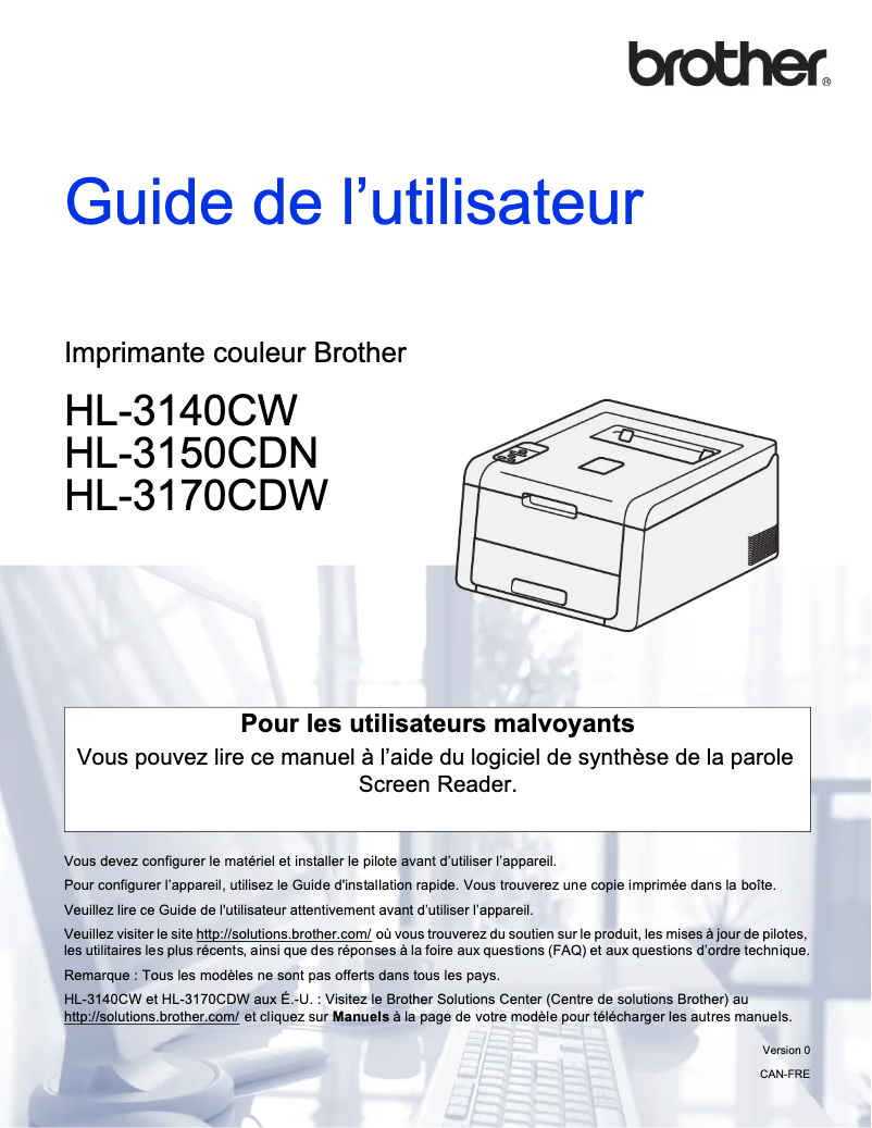 Page 1 de la notice Manuel utilisateur Brother HL-3170CDW