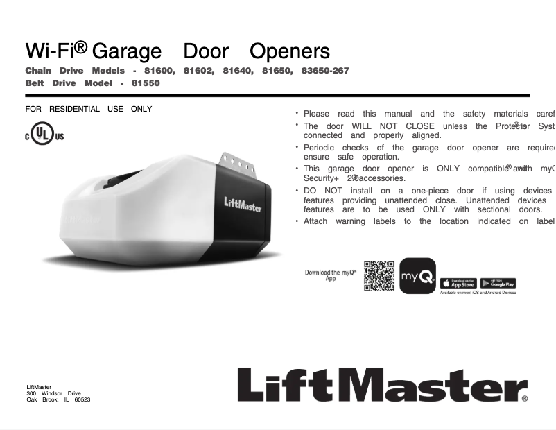 Page n°1 - Manuel utilisateur LiftMaster 81550