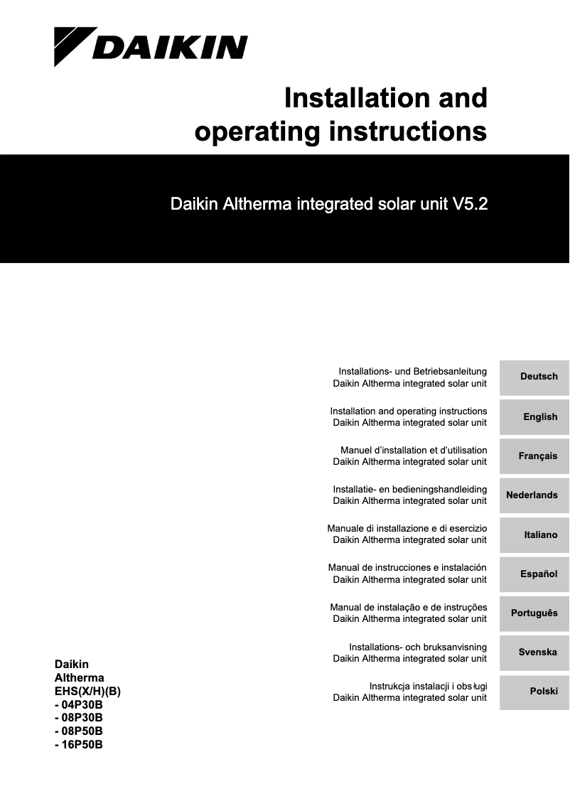 Page 1 de la notice Manuel utilisateur Daikin ALTHERMA