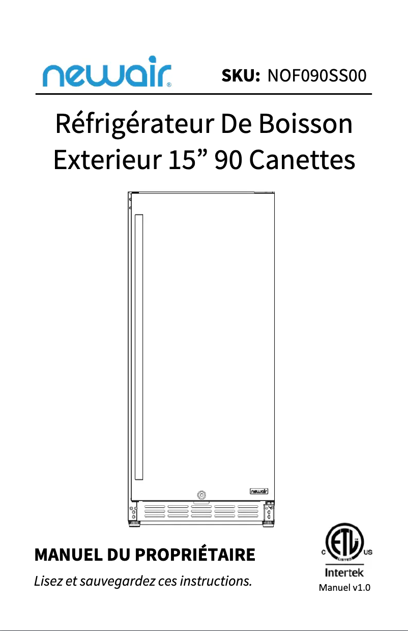 Page 1 de la notice Manuel utilisateur NewAir NOF090SS00