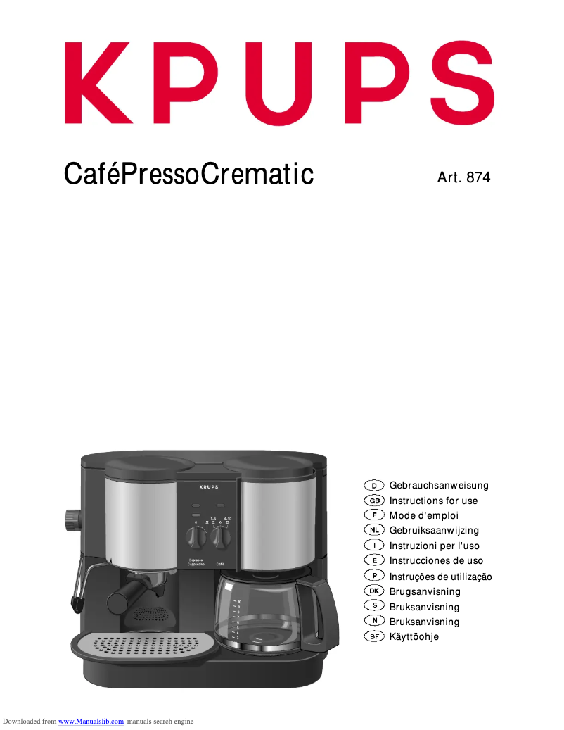 Page n°1 - Manuel utilisateur Krups CafePresso Crematic 874
