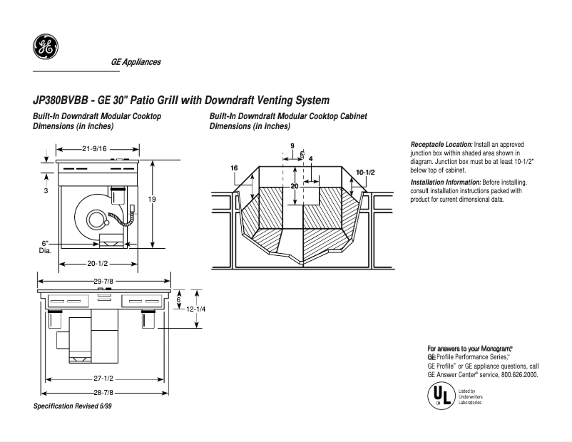 Página 1 del manual Ficha técnica GE JP380BVBB