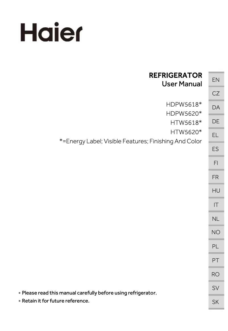 Page 1 de la notice Label énergétique Haier HDPW5618DWPK
