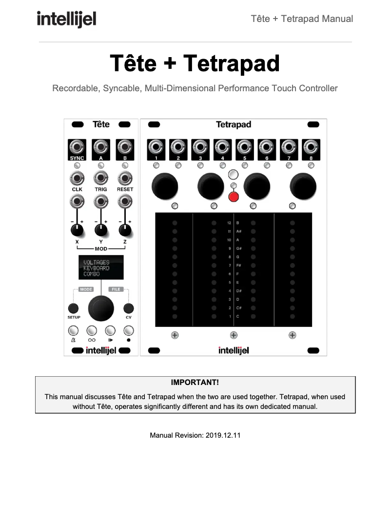 Page n°1 - Manuel utilisateur Intellijel Tête + Tetrapad