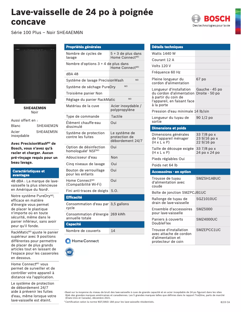 Page n°1 - Fiche technique Bosch SHE4AEM6N