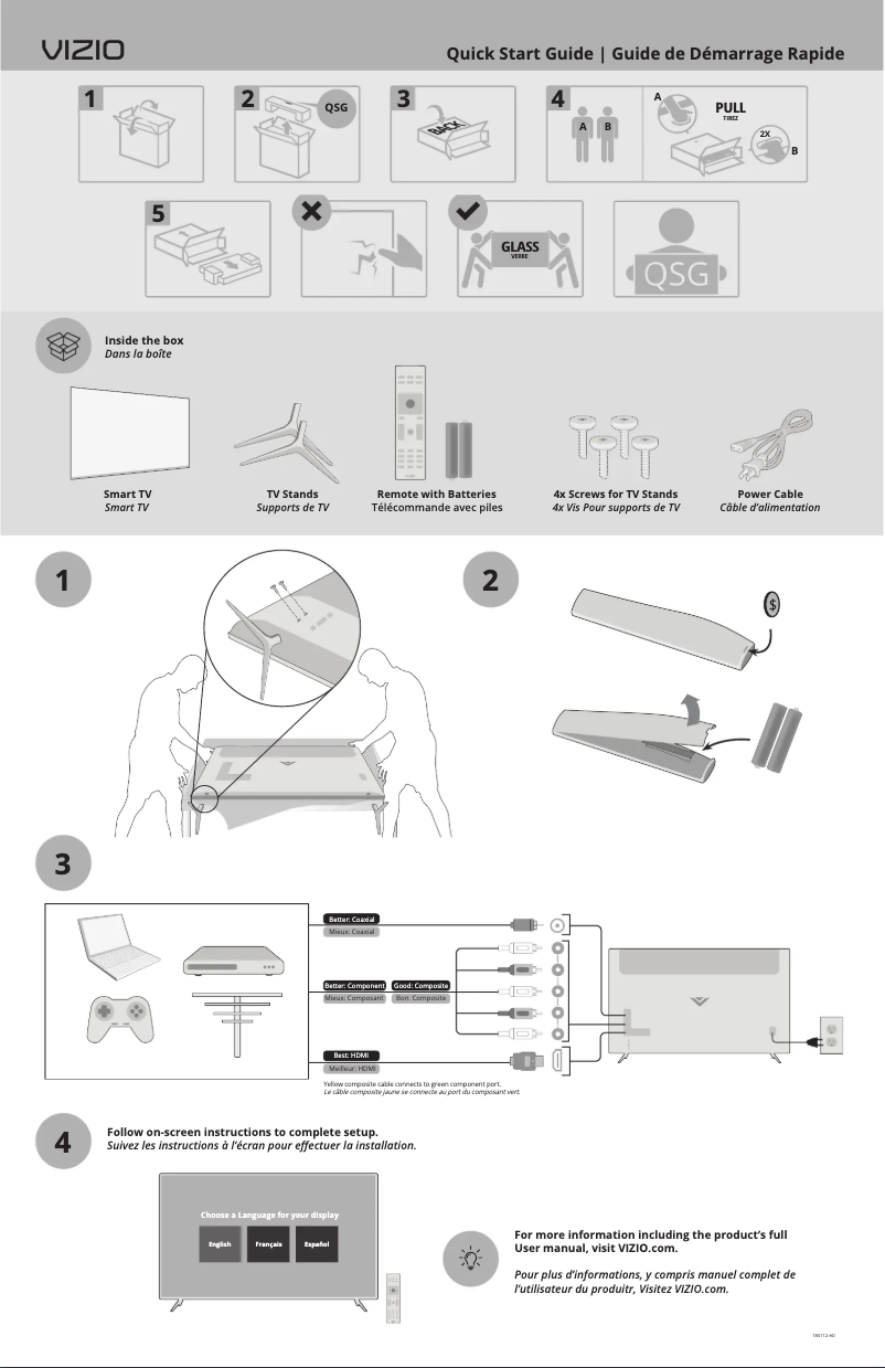 Page 1 de la notice Guide de démarrage rapide VIZIO PQ65-F1