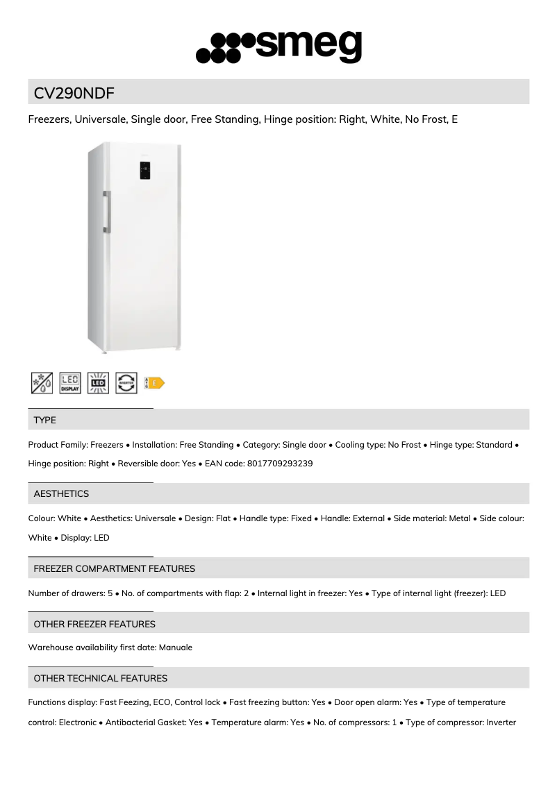 Page 1 de la notice Brochure Smeg CV290NDF