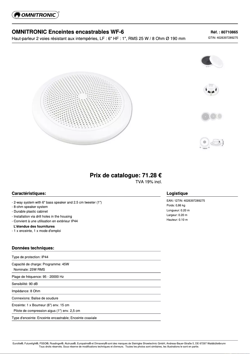 Page n°1 - Fiche technique Omnitronic WF-6