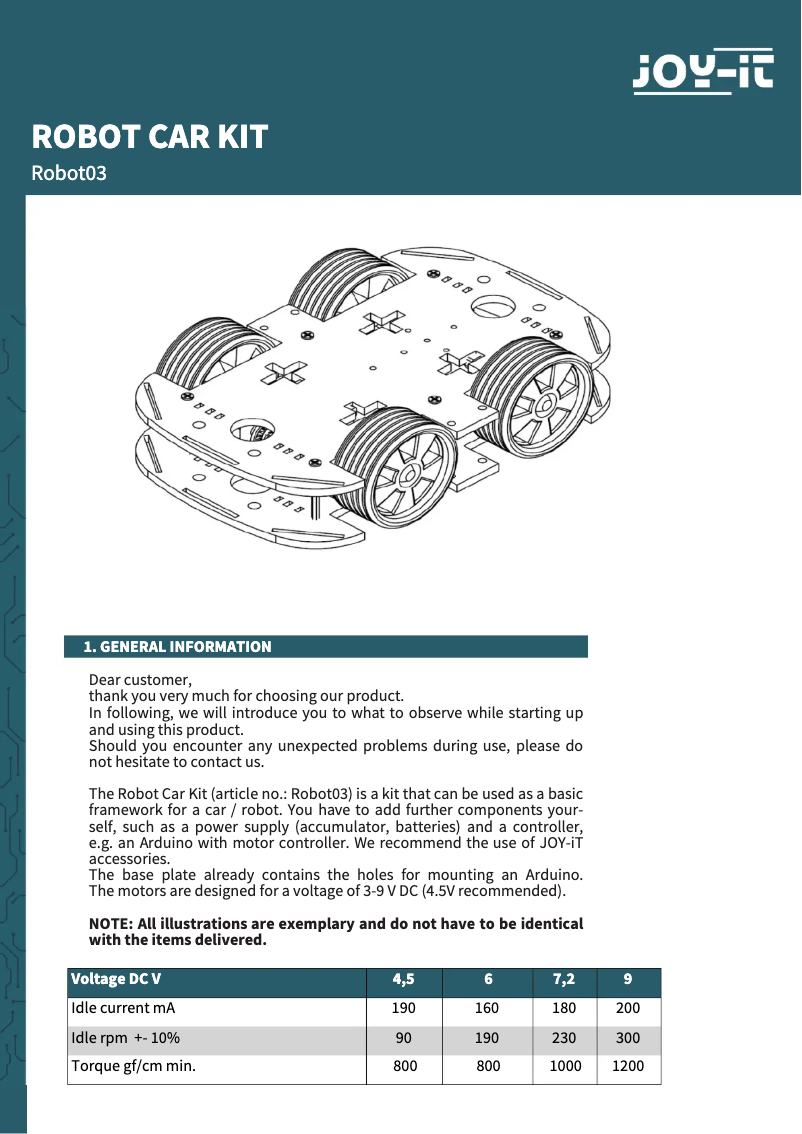 Page 1 de la notice Manuel utilisateur Joy-It Robot03