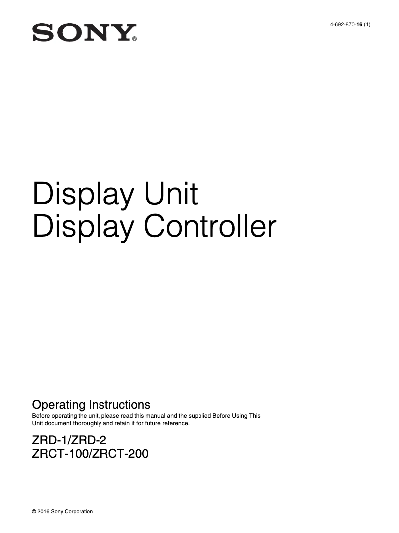 Page 1 de la notice Manuel utilisateur Sony ZRCT-100