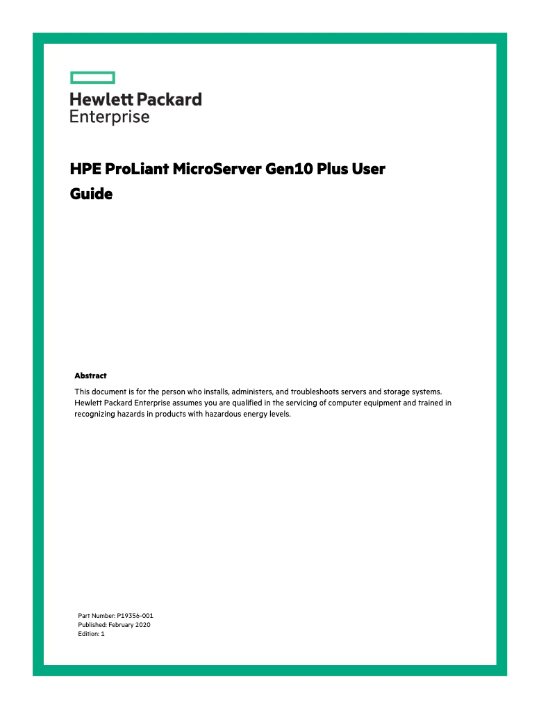 Image de la première page du manuel de l'appareil HPE ProLiant MicroServer Gen10 Plus