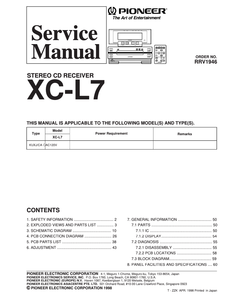 Page n°1 - Manuel utilisateur Pioneer XC-L7