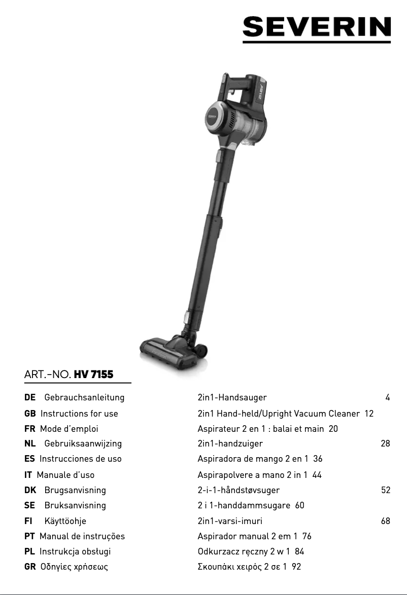 Page 1 de la notice Manuel utilisateur Severin HV 7155