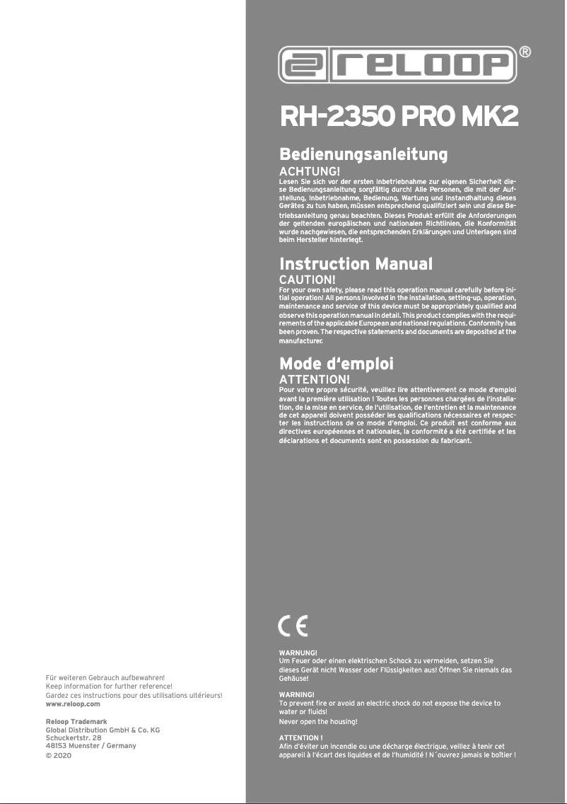 Page 1 de la notice Manuel utilisateur Reloop RH-2350 Pro MK2
