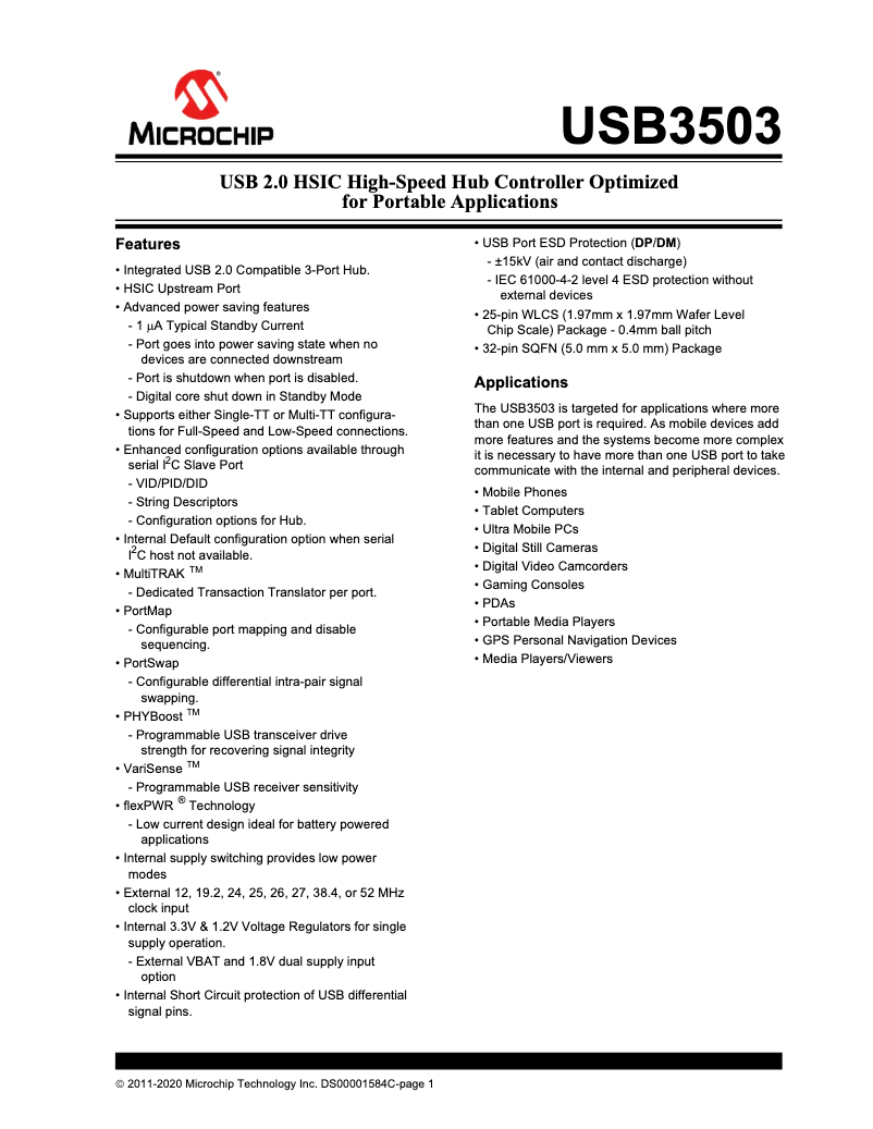 Image de la première page du manuel de l'appareil USB3503