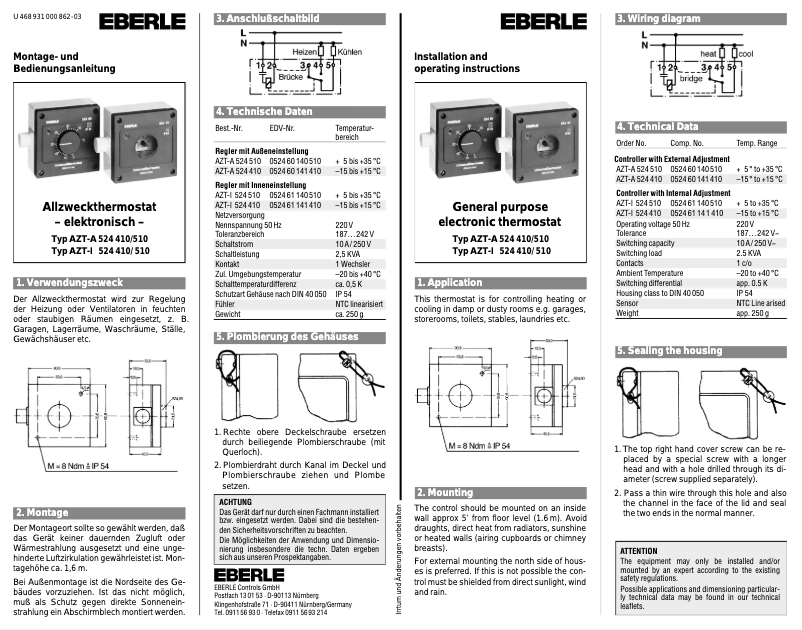Page n°1 - Manuel utilisateur Eberle AZT-A524510
