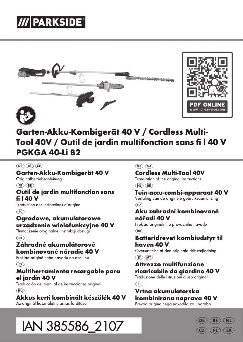 Page n°1 - Manuel utilisateur Parkside PGKGA 40-Li B2