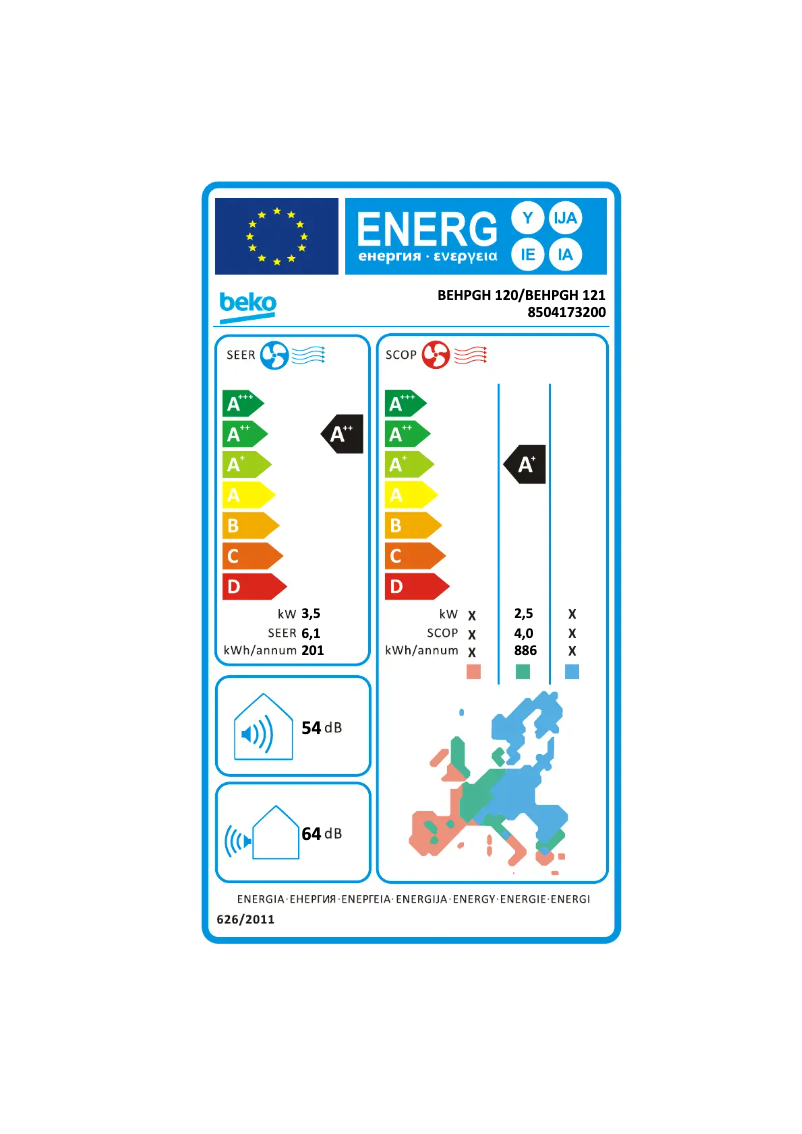 Page 1 de la notice Label énergétique Beko BEHPGH 120