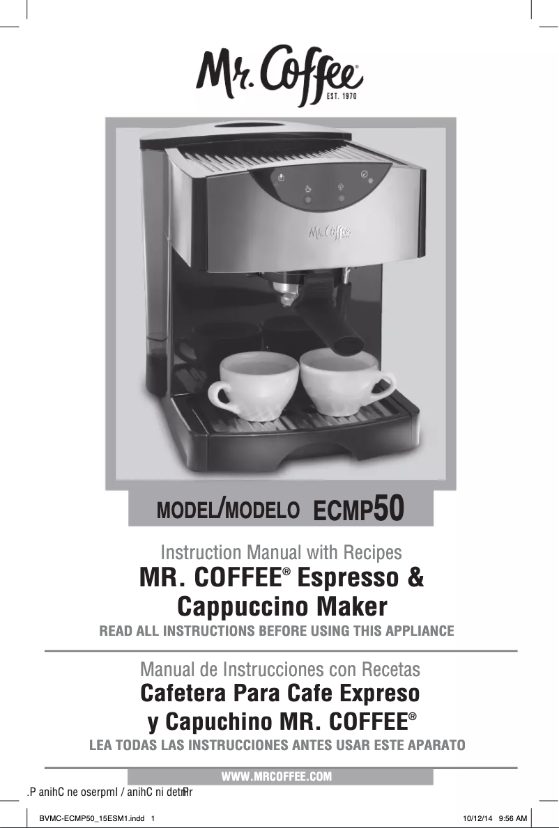Page 1 de la notice Manuel utilisateur Mr. Coffee ECMP50