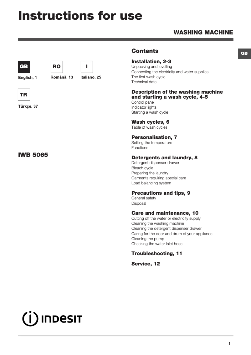 Page n°1 - Manuel utilisateur Indesit IWB 5065 (EU)