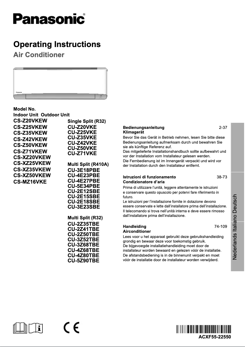Page 1 de la notice Manuel utilisateur Panasonic CU-3Z68TBE