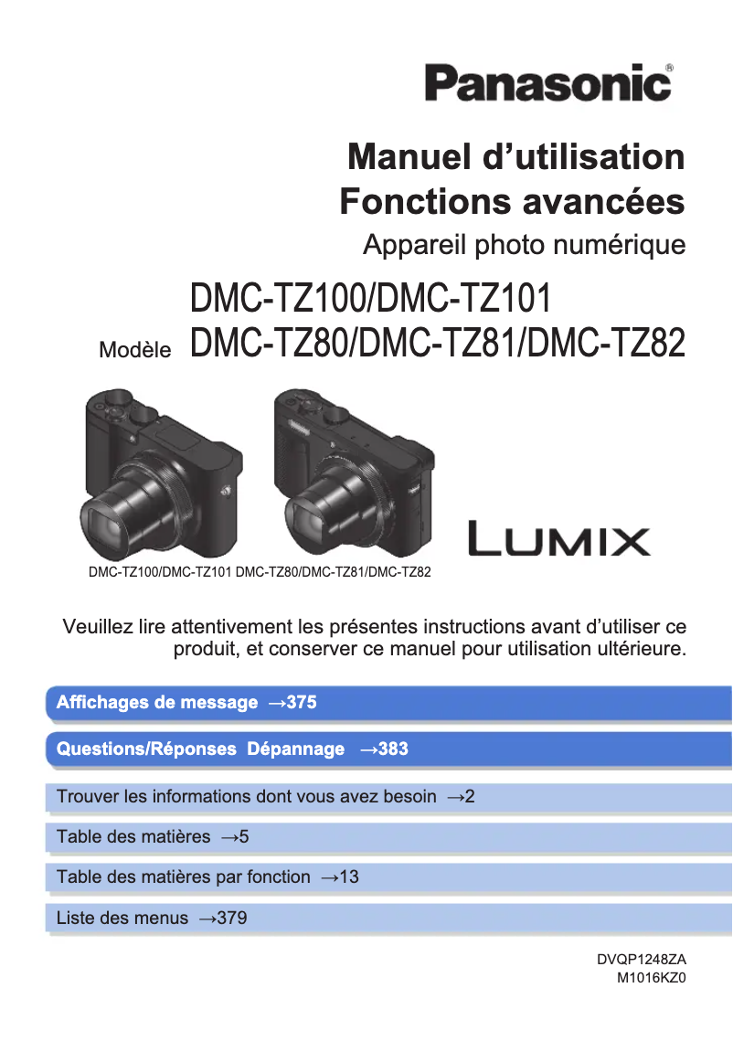 Image de la première page du manuel de l'appareil Lumix DMC-TZ81