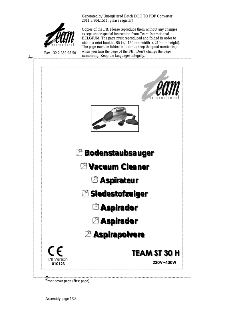 Página 1 del manual Manual de usuario Team ST 30 H