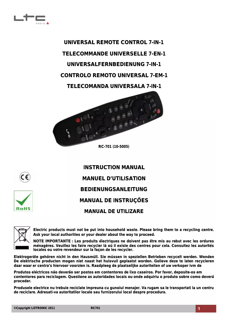 Page 1 de la notice Manuel utilisateur LTC RC-701