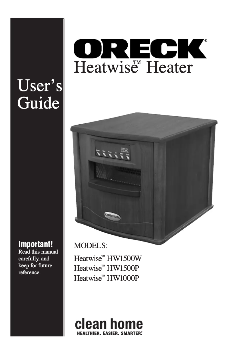 Page n°1 - Manuel utilisateur Oreck Heatwise HW1500W
