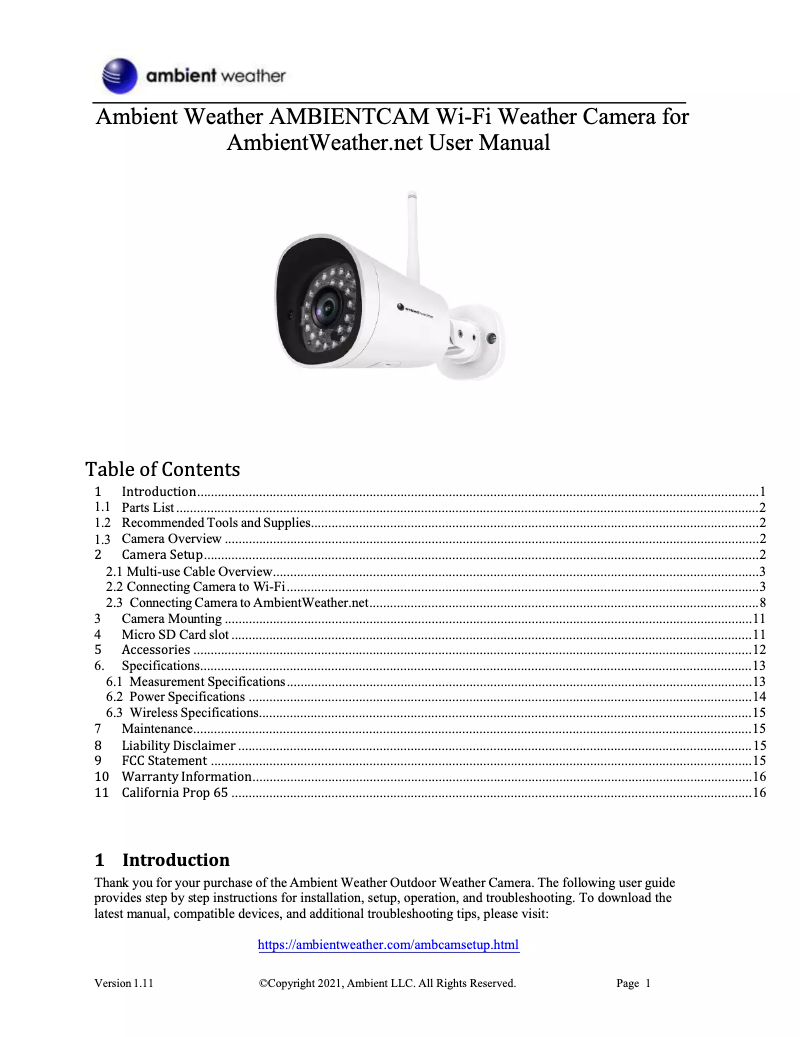 Image de la première page du manuel de l'appareil WC-FMWAC2K