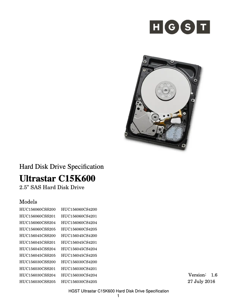 Page 1 de la notice Manuel utilisateur HGST Ultrastar C15K600