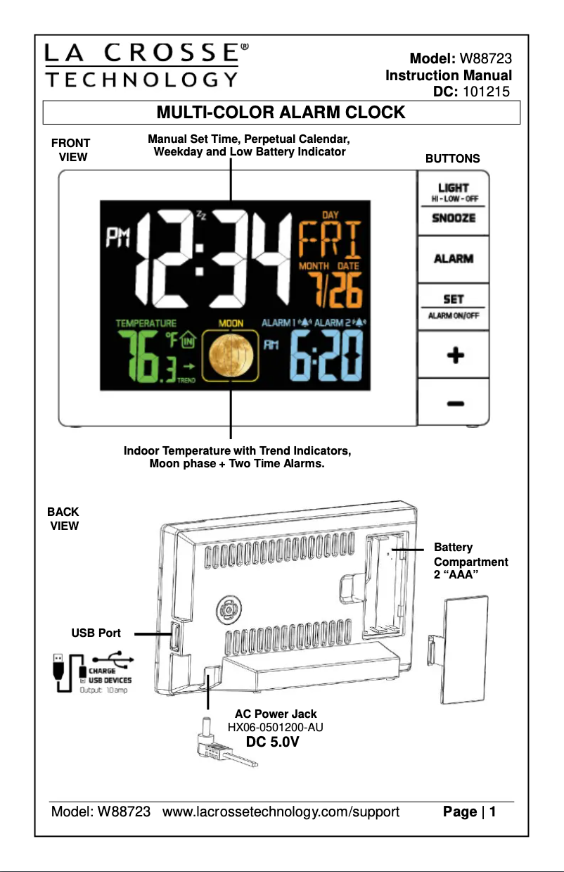 Page n°1 - Manuel utilisateur La Crosse Technology W88723