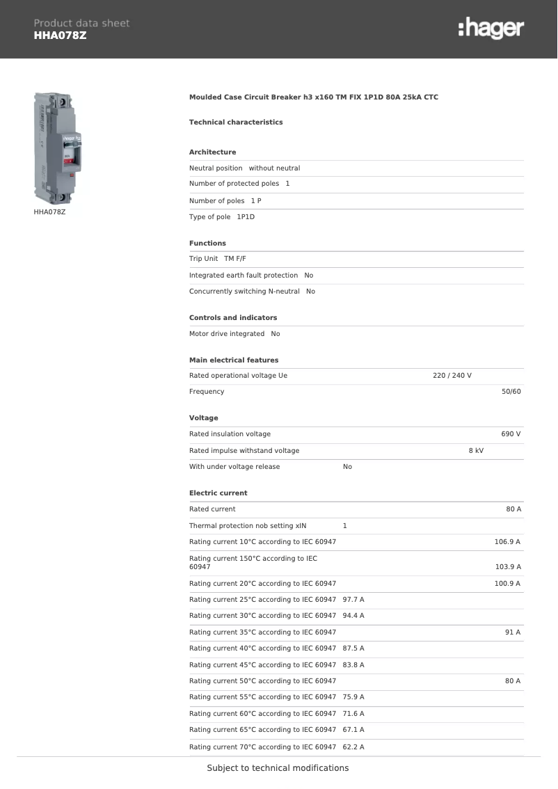 Image de la première page du manuel de l'appareil HHA078Z