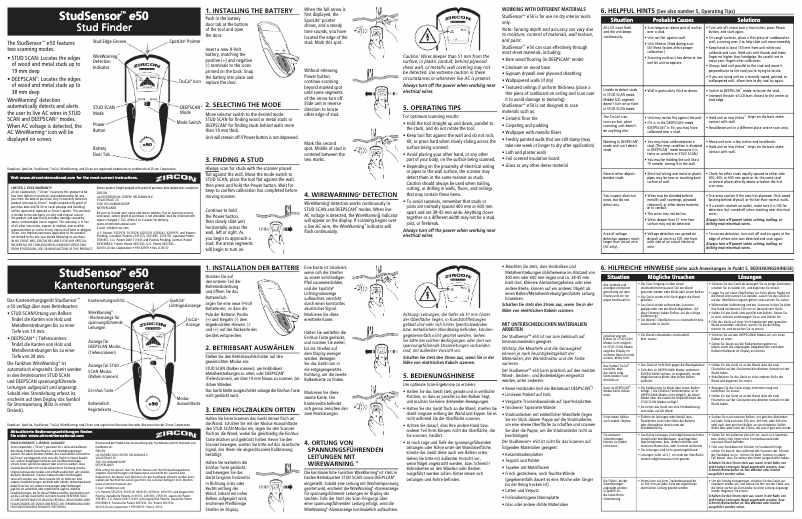 Page 1 de la notice Manuel utilisateur Zircon StudSensor e50