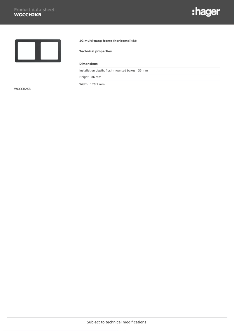 Page n°1 - Fiche technique Hager WGCCH2KB