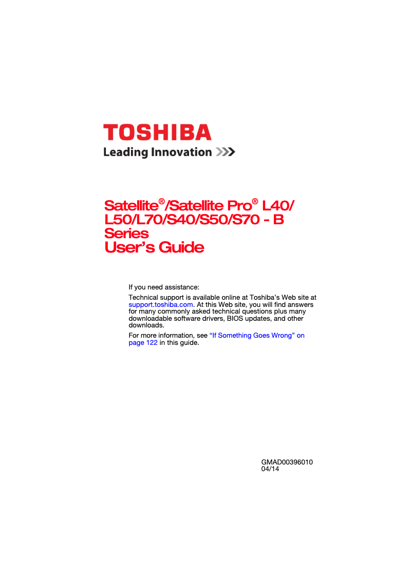 Page 1 de la notice Manuel utilisateur Toshiba Satellite S40