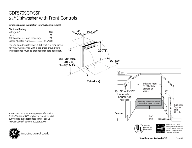 Page 1 of the manual Technical Sheet GE GDF570SGFBB