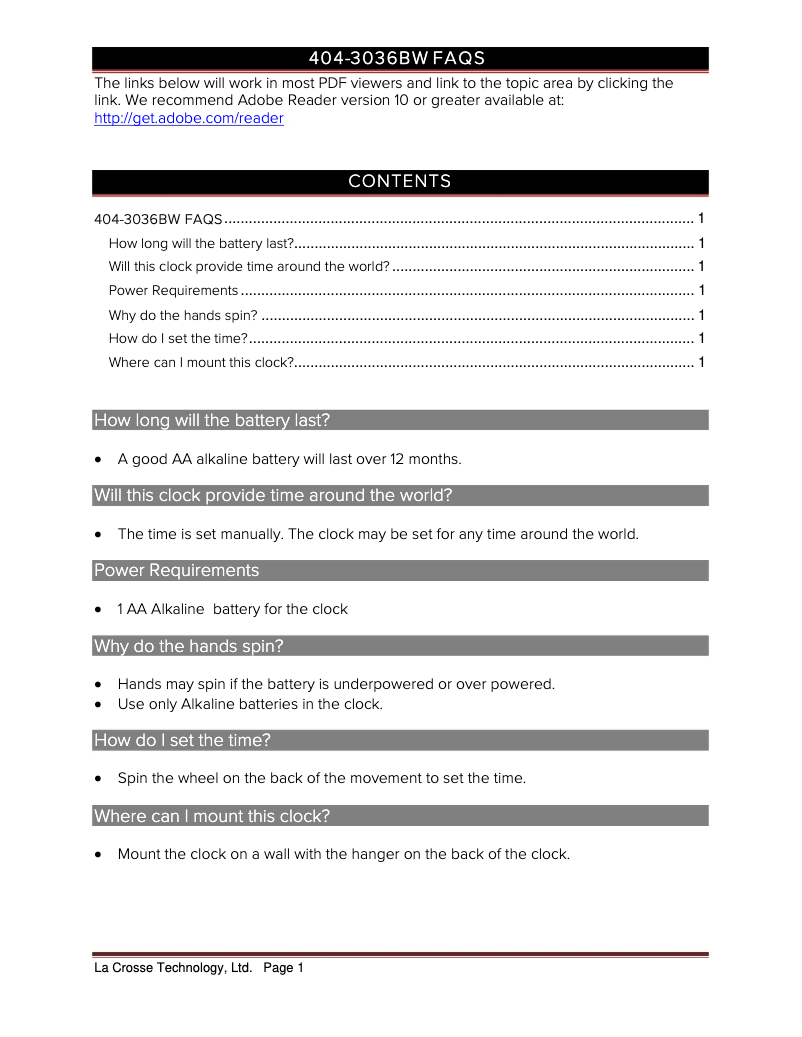Page n°1 - FAQ La Crosse Technology 404-3036BW