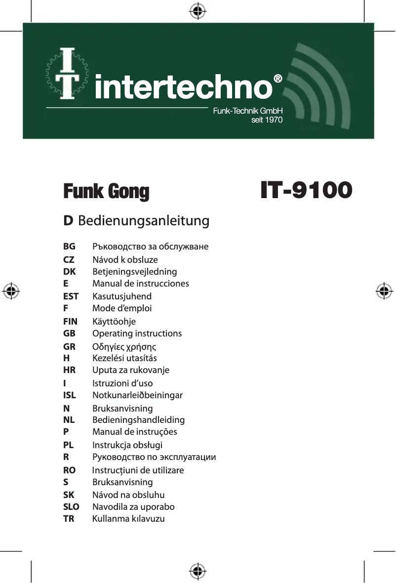 Page n°1 - Manuel utilisateur Intertechno IT-9100