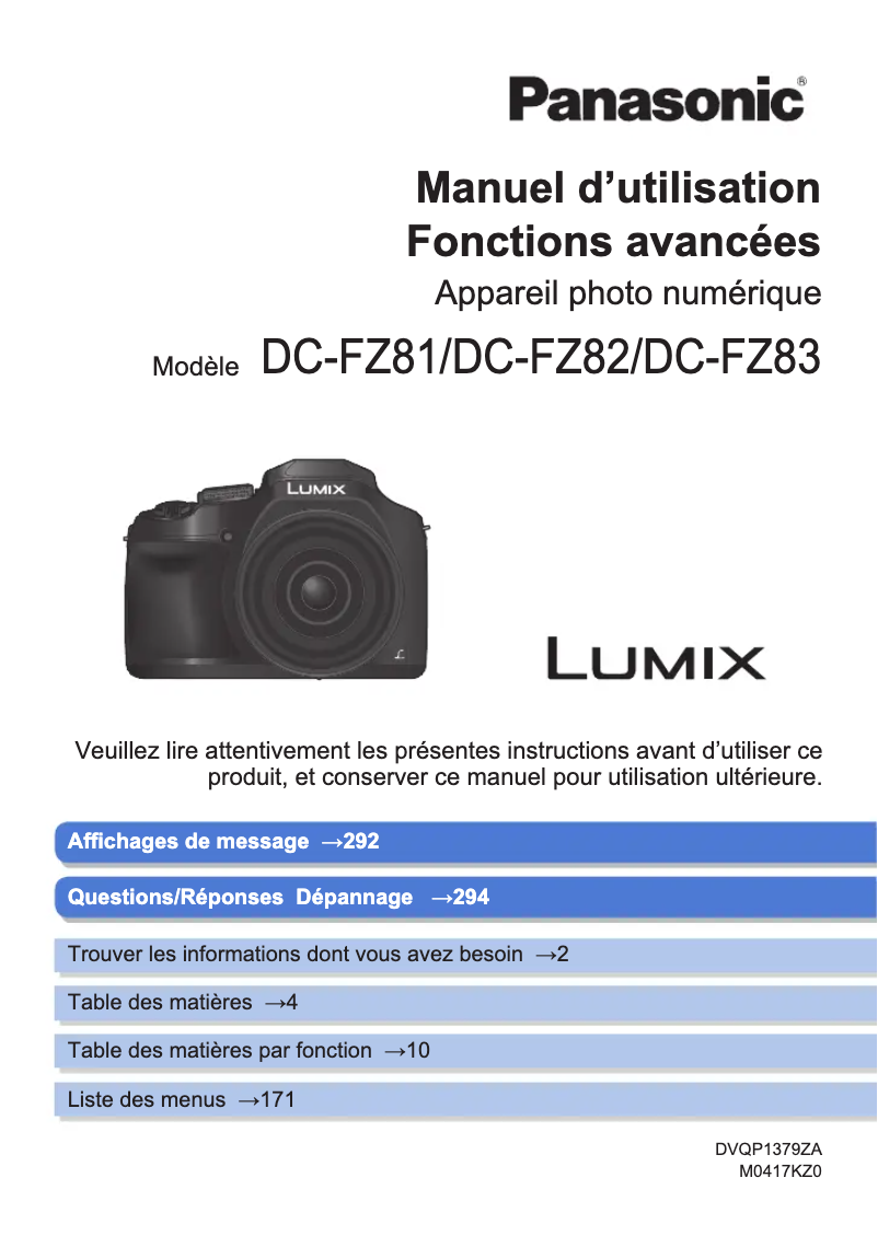 Page 1 de la notice Manuel utilisateur Panasonic Lumix DC-FZ81