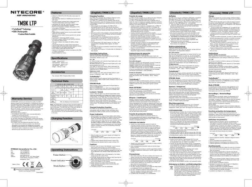 Page n°1 - Manuel utilisateur Nitecore TM9K LTP