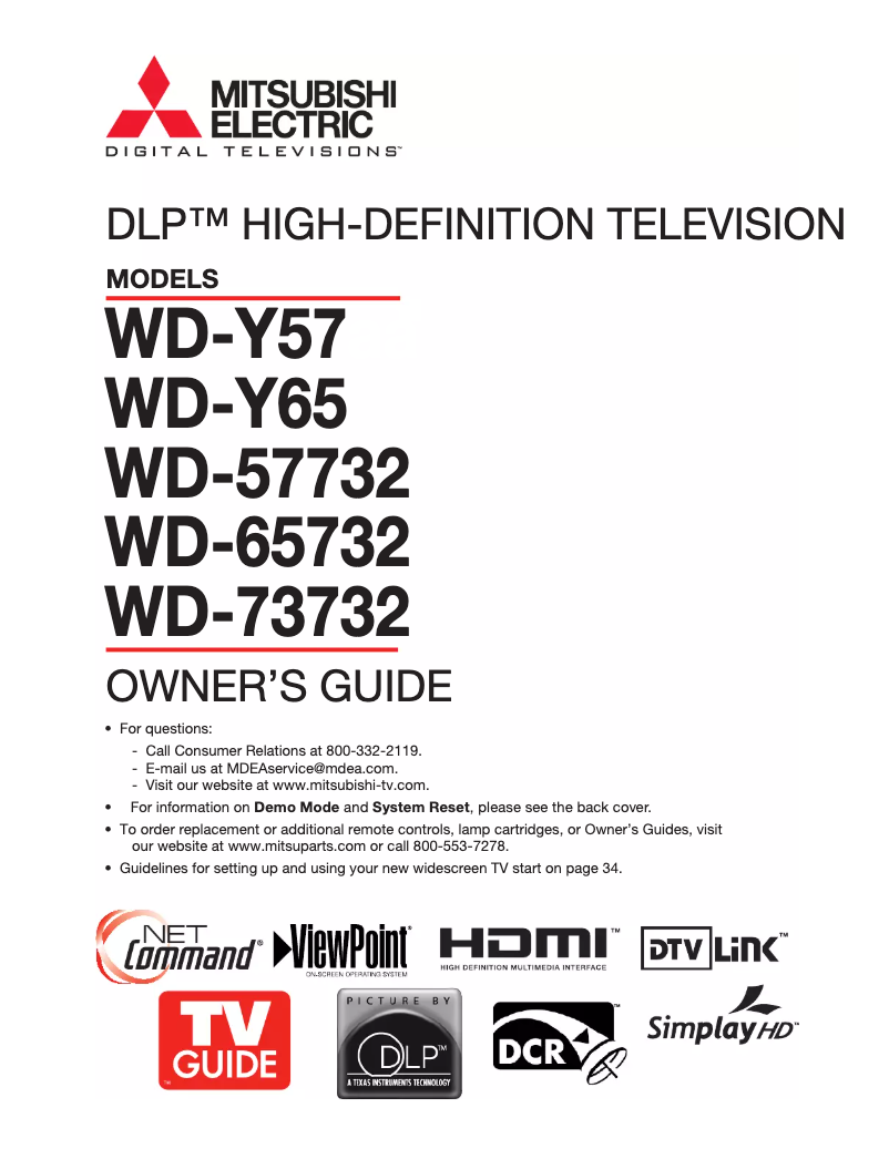 Page n°1 - Manuel utilisateur Mitsubishi WD-73732