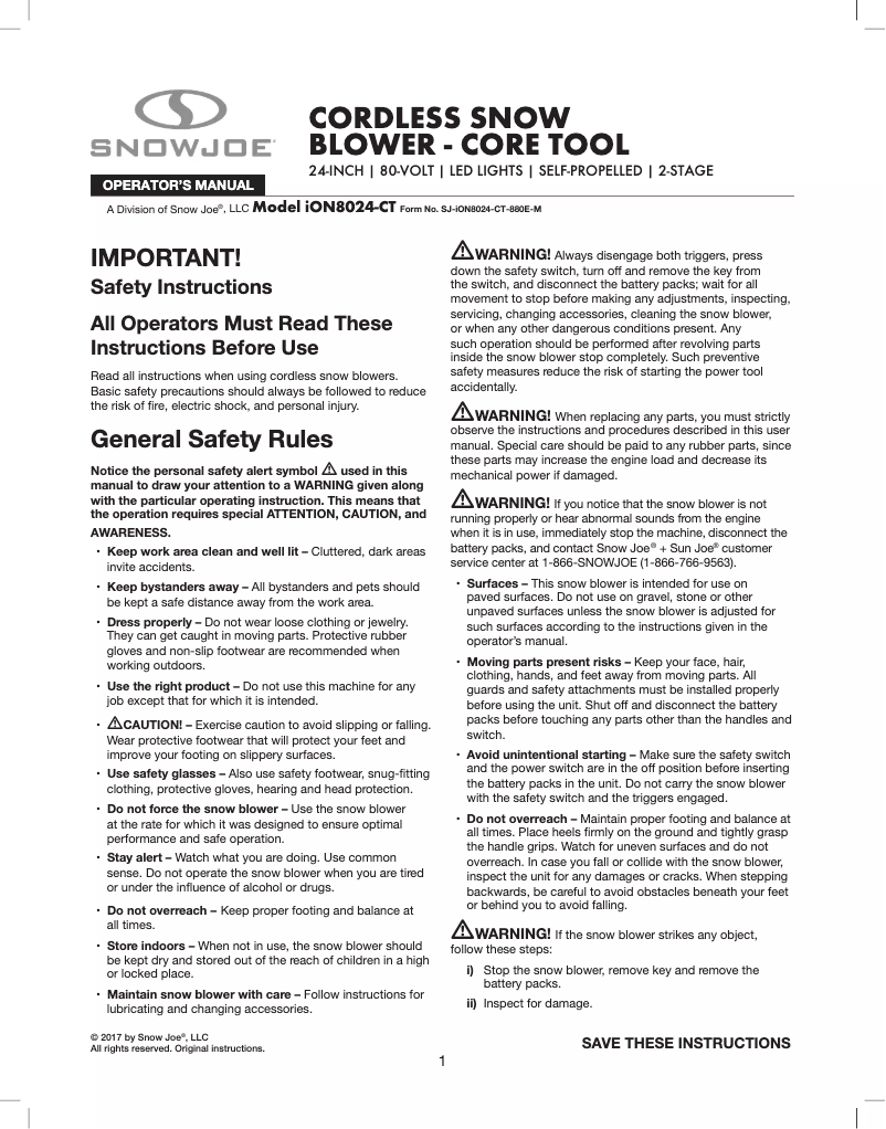 Página 1 del manual Manual de usuario Sun Joe iON8024-CT