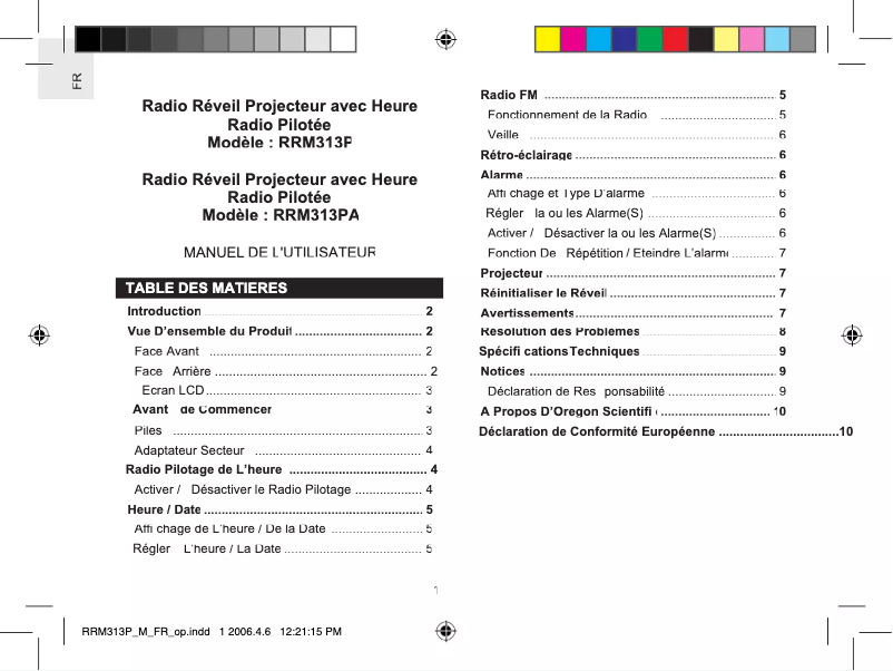 Image de la première page du manuel de l'appareil RRM313P
