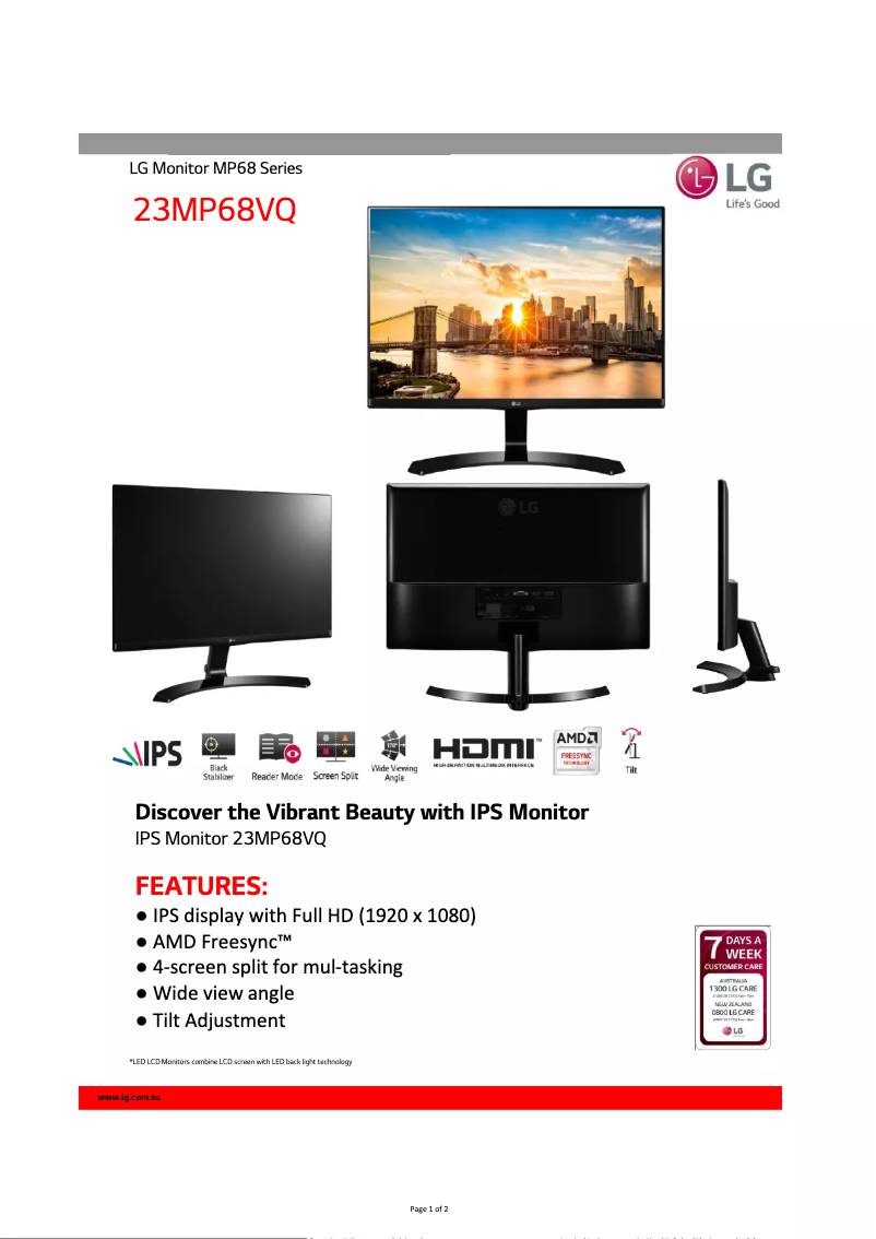 Página 1 del manual Ficha técnica LG 23MP68VQ-P